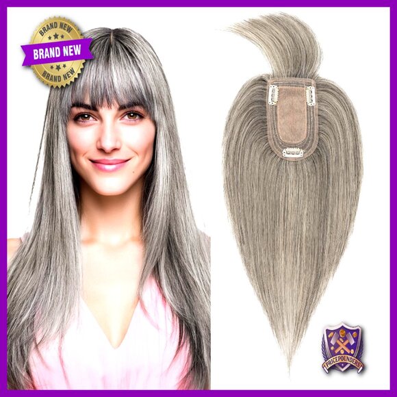 Real Human Hair Topper With Bangs Silk Base Clip In Top Piece For Thinning Hair